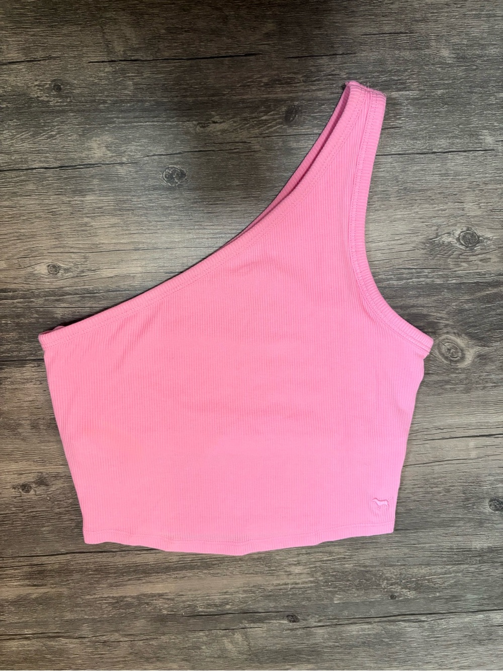 PINK Victoria's Secret One-Shoulder Ribbed Crop Top in Bright Pink